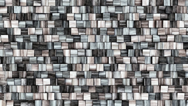 Fototapeta Wooden wall background. Grey wood pattern. Modern wood template. Square wooden volume pattern. 3d illustration.