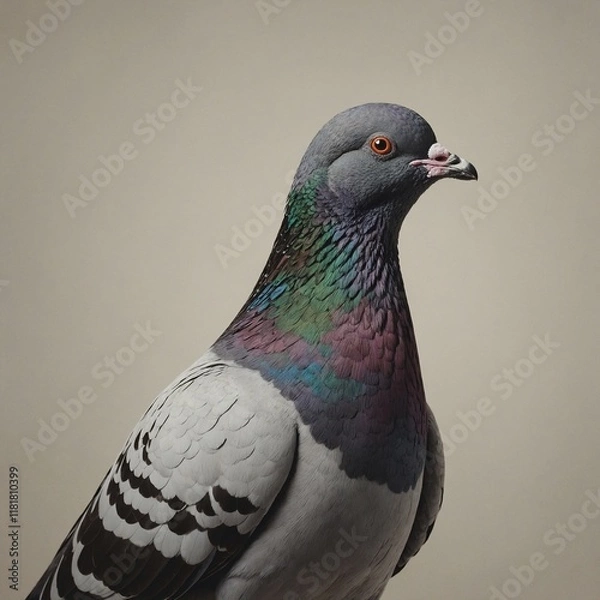 Fototapeta A pigeon painted in surrealist style, against a neutral surface.