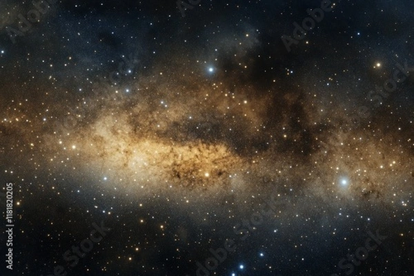 Fototapeta Golden glowing nebula filled with countless stars and cosmic dust in the universe