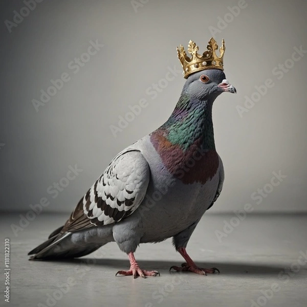 Fototapeta A pigeon with golden talons and crown, standing on a clean surface.