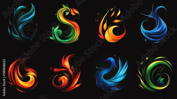 Fototapeta Set of abstract icons and symbols - also as emblem or signs template. Jpeg version also available in gallery