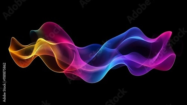 Fototapeta Colorful abstract wave design, flowing energy, dark background, website banner.
