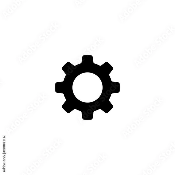 Fototapeta Simplistic black cogwheel vector icon representing industrial machinery and settings.