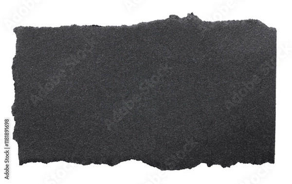 Fototapeta Isolated cut out torn piece of blank black paper note cardboard with texture and copy space for text, transparent png background design element