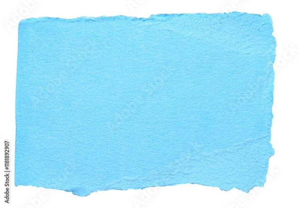 Fototapeta Isolated cut out torn piece of blank blue paper note cardboard with texture and copy space for text, transparent png background design element