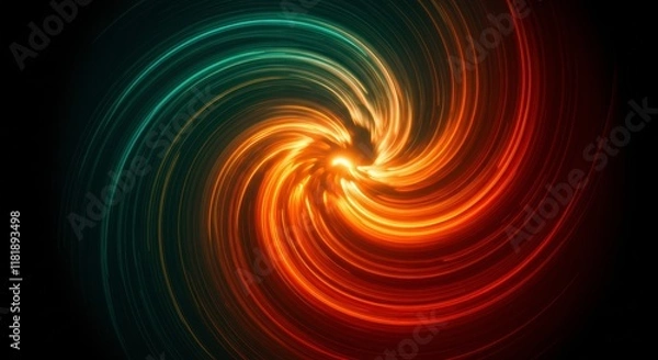 Fototapeta Abstract Swirling Energy: A mesmerizing abstract swirl of bright orange and green neon lines against a dark background, creating a dynamic and visually captivating display of energy and movement.