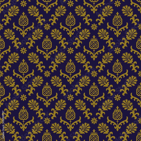 Fototapeta Antique seamless background 533 vintage nature garden flower pineapple fruit

