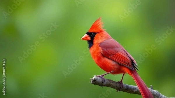 Fototapeta A Vibrant Red Cardinal With Black Feathers Perched Gracefully on a Branch, Showcasing Its Stunning Plumage and Striking Features