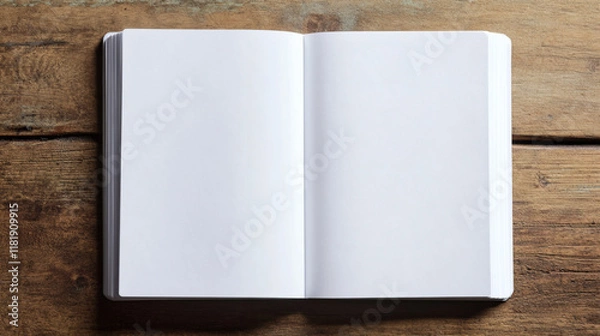 Fototapeta open book with blank pages on a wooden background, perfect for your design or notebook copy