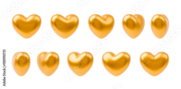Fototapeta 3d gold heart rotation. Animated golden heart sequence sprite sheet. Realistic vector symbol of love, element for decorating holidays, wedding invitations, greetings. 3d love icon isolated on white