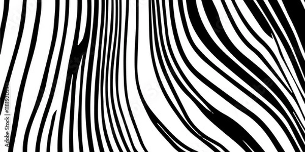 Fototapeta Black and white background wavy optical illusion illustration wave texture, abstract motion, Zebra Animal Print Wallpaper Background wavy optical illusions. Black & white wavy design graphic work