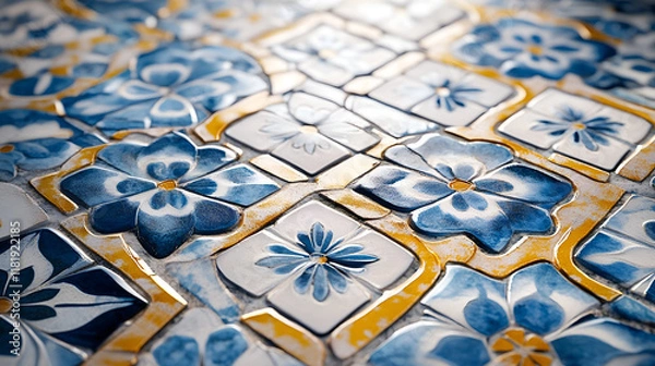 Fototapeta Portuguese Azulejo Tile Pattern with Vibrant Colors and Intricate Design
