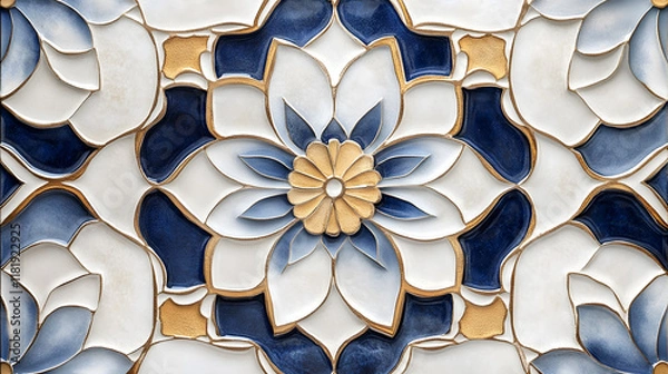 Fototapeta Portuguese Azulejo Tile Pattern with Vibrant Colors and Intricate Design
