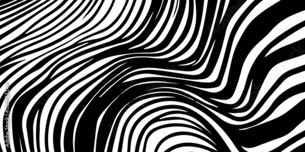 Fototapeta Black and white background wavy optical illusion illustration wave texture, abstract motion, Zebra Animal Print Wallpaper Background wavy optical illusions. Black & white wavy design graphic work