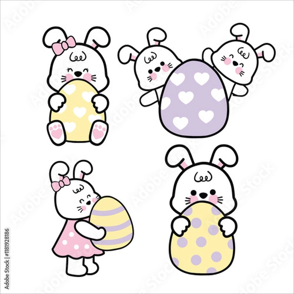 Obraz Cute Bunny with Easter Egg Illustration