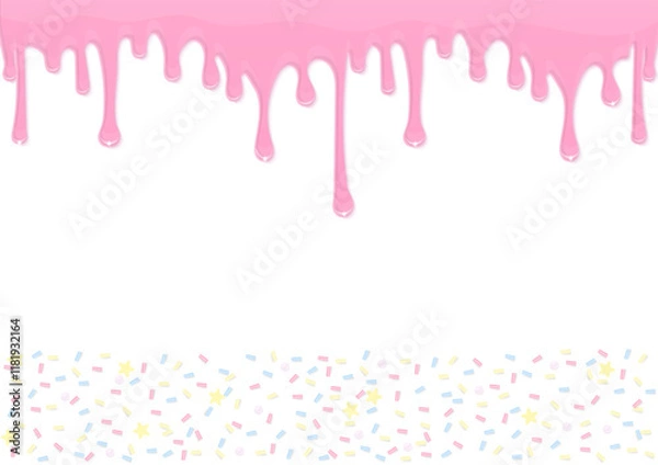 Fototapeta Pink icing and sprinkles on white background