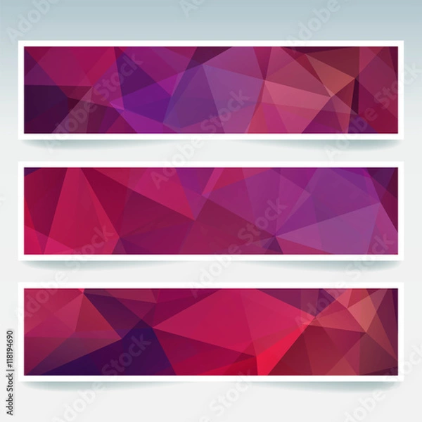 Fototapeta Horizontal banners set with polygonal triangles. Polygon backgrounds