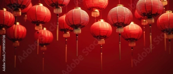 Fototapeta Vibrant festival of chinese culture red lanterns in a captivating and harmonious setting