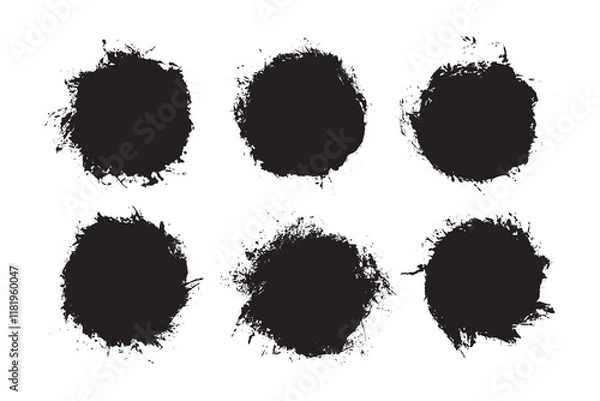 Fototapeta Set of different black splash and brush strokes, abstract art backgrounds