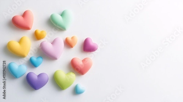 Fototapeta Colorful Heart Shapes on White Background for Creative Designs