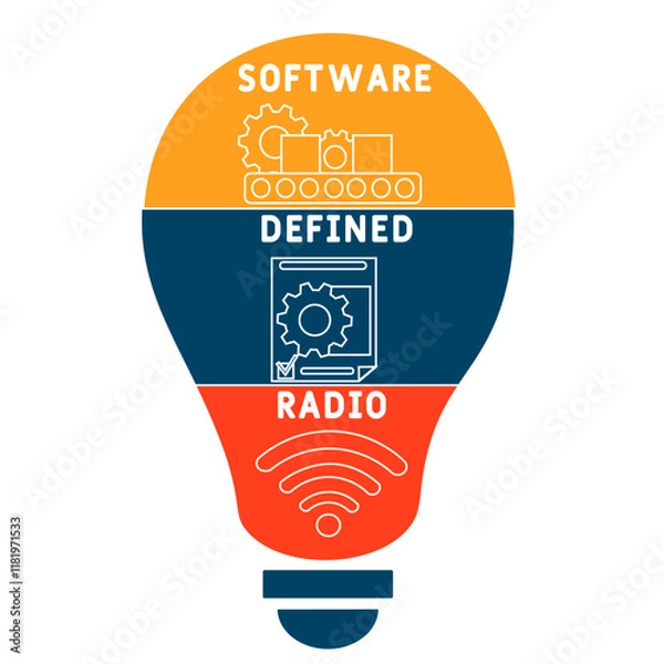 Fototapeta SDR - software defined radio acronym. business concept background. vector illustration concept with keywords and icons. lettering illustration with icons for web banner, flyer, landing pag