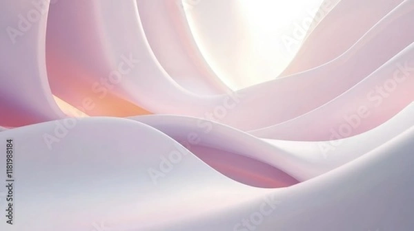 Fototapeta Minimalist white 3D background with overlapping layers of curved sheets and soft light effects for an elegant design