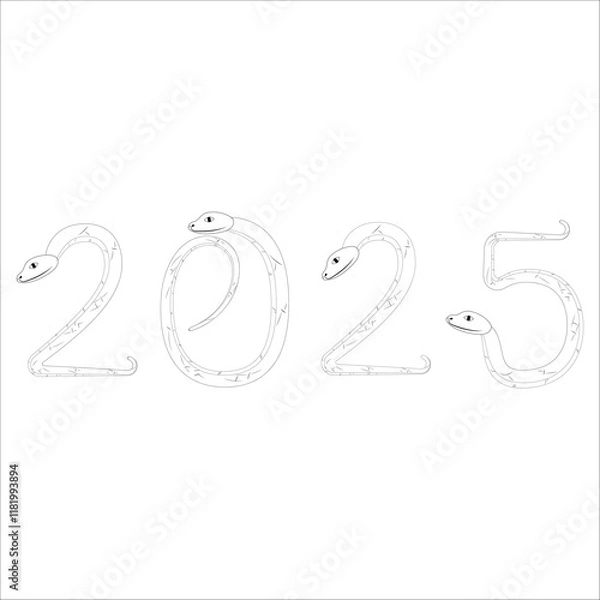 Fototapeta Chinese 2025 Contour White and Black New Year Numeric. Zodiac Asia Silhouette Snake
