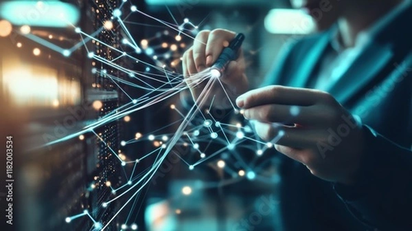 Fototapeta Innovative technology expert optimizing network connections using advanced tools for enhanced digital transformation and seamless connectivity solutions today.