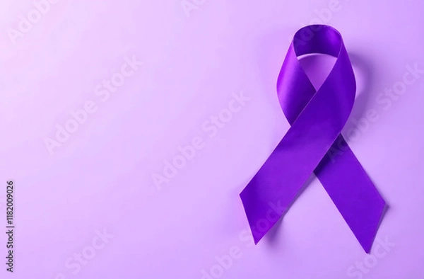 Fototapeta Purple Ribbon Symbol for World Epilepsy Day. A symbolic purple ribbon representing epilepsy awareness on a minimalistic light background. Ideal for banners, posters, campaigns