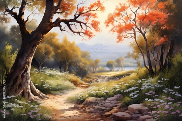 Obraz watercolor painting autumn in the forest