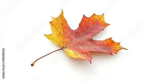 Fototapeta Isolated autumn maple leaf displayed on a white background, showcasing the vibrant colors and unique shape of the maple leaf in its seasonal glory, perfect for various creative uses.