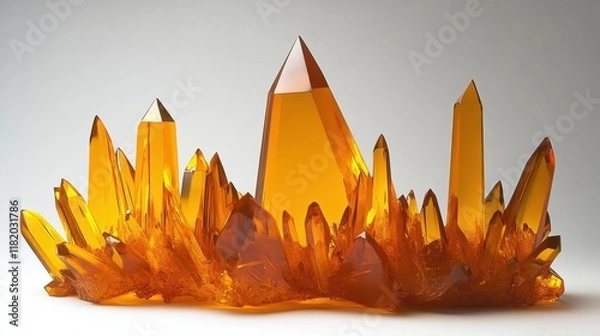 Obraz Stunning Amber Crystal Formation with Sharp Peaks and Glossy Surface