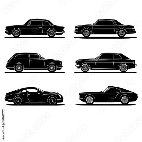 Fototapeta Collection of Silhouettes of Various Car Types