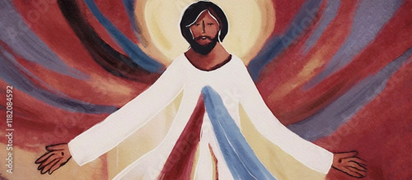 Obraz Jesus Christ Opens His Arms with Divine Love and Mercy, watercolor