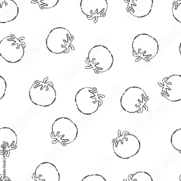 Fototapeta Vector seamless pattern hand drawn brush line white tomato on white background