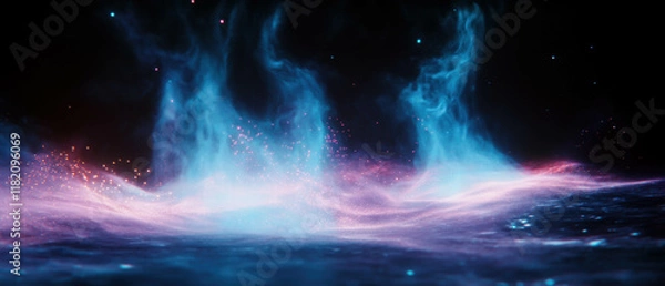 Fototapeta Magical sparks create an ethereal fantasy world against a black backdrop