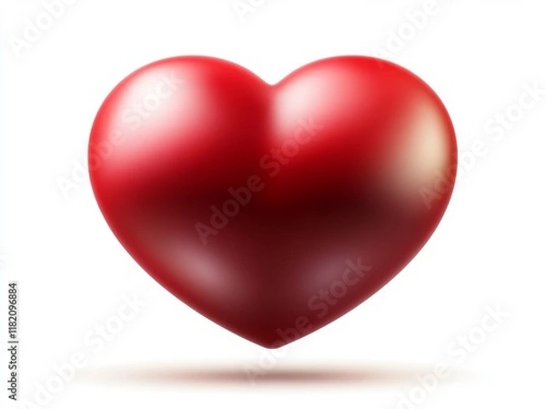 Fototapeta Isolated glossy red heart on a white background, featuring a clipping path. Object
