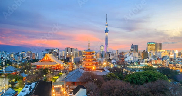 Fototapeta Widok na panoramę Tokio o zmierzchu