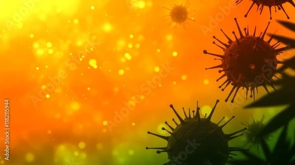 Fototapeta Abstract representation of viruses against a colorful background, suggesting scientific themes.