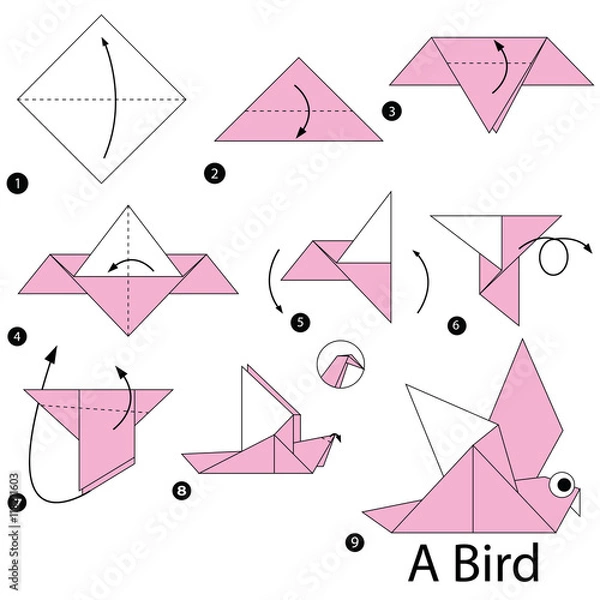 Obraz step by step instructions how to make origami A Bird.