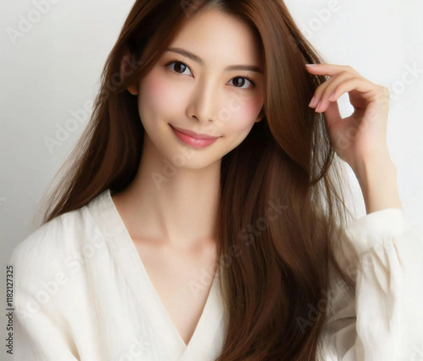 Fototapeta 白いブラウスの美女