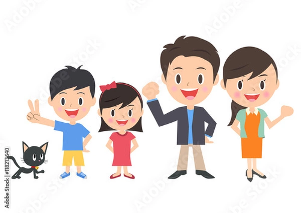 Fototapeta 四人家族と猫