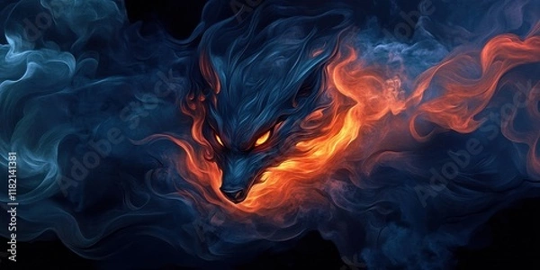 Obraz Fiery Wolf Emerging From Abstract Smoke