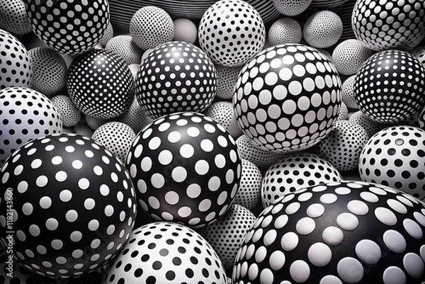 Fototapeta Abstract polka dot patterns in stark black and white.  A playful and conceptual image.