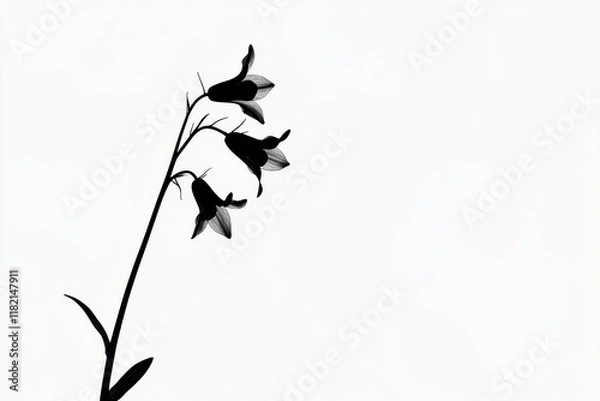 Fototapeta Silhouette of Bluebell Wildflower on Light Background with Delicate Petals and Stems