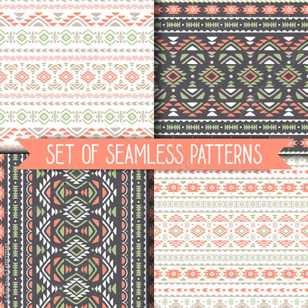 Obraz Set of 4 geometric seamless patterns . Vector .