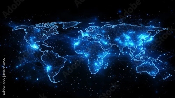 Fototapeta Global social network world on dark copyspace background. Connected people communication technology, Generative AI