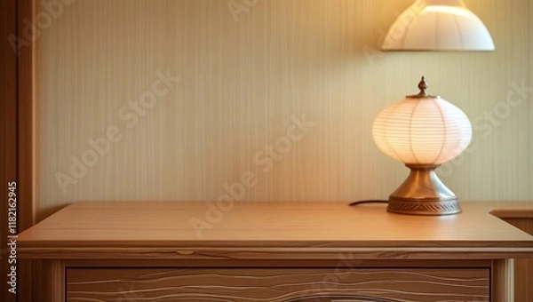 Fototapeta Warm and Elegant Nightstand Scene with Subtle Beige and Green Tones