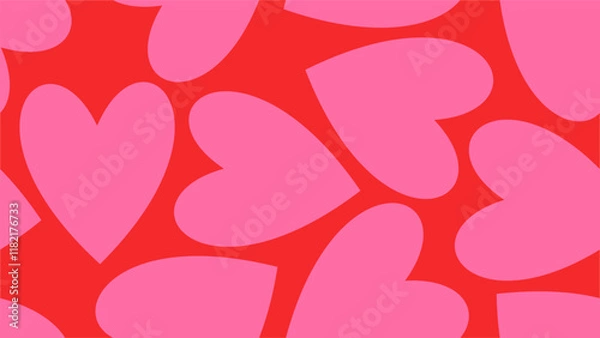 Fototapeta Seamless pattern with hand drawn cute hearts on pink background. Romantic print, doodle textured elements, scribble.
