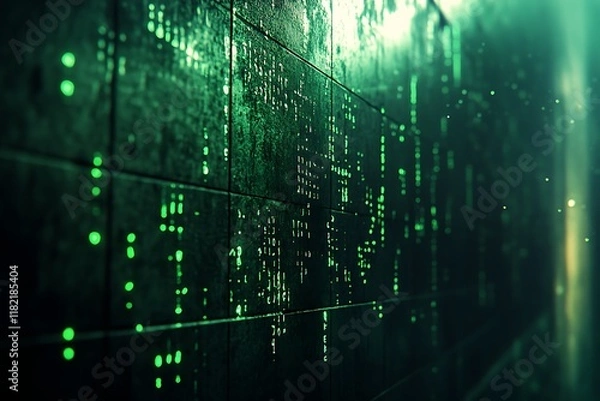 Fototapeta Binary code streaming across a dark screen